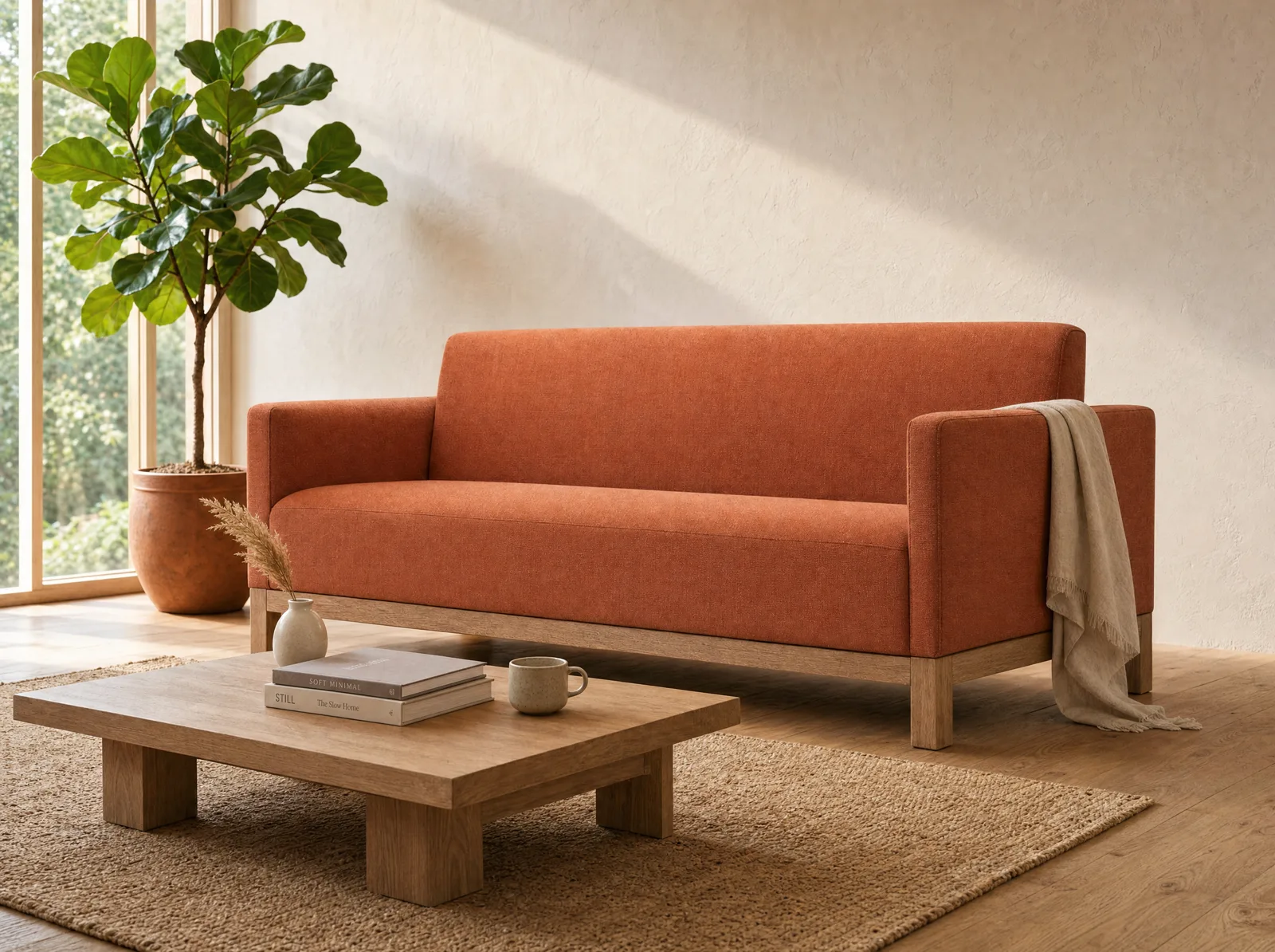 Ta sama sofa osadzona w fotorealistycznej aranżacji salonu